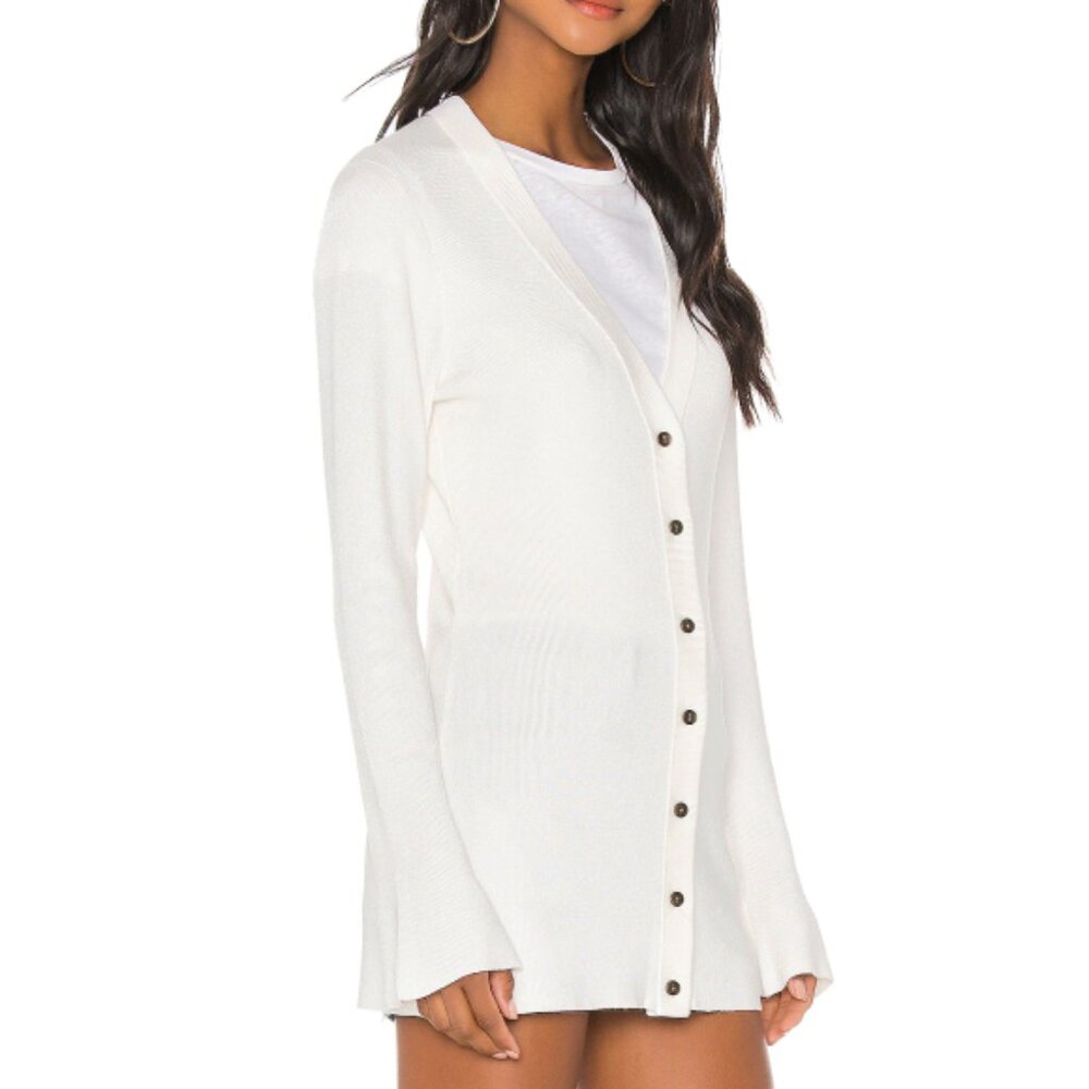 L'AGENCE 'Lucas' Ribbed-Knit Long-Line Cardigan Sweater, Ivory - Picture 2 of 3